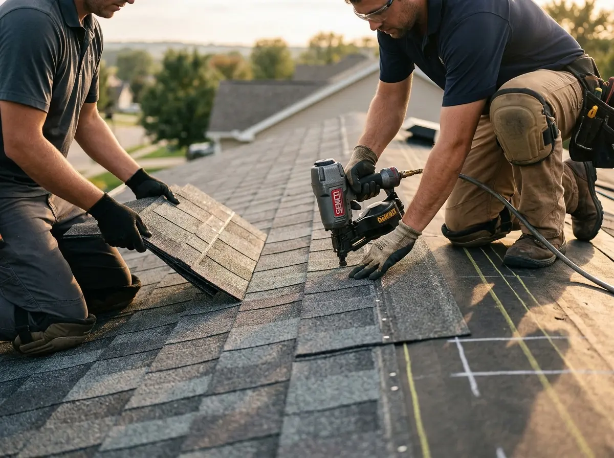 Professional roofer working on a residential roof in El Cajon